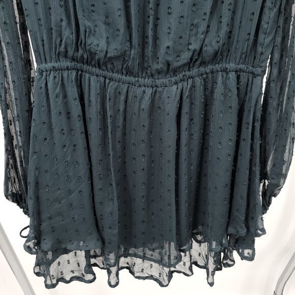 Free People Sheer Textured Long Sleeve Surplice Mini Dress Top S Dark Navy Blue - Picture 10 of 16